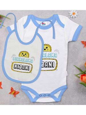 BK Gift Bk Kids Bırkalama Kızanı Tasarımlı Mavi Bebek Body Zıbın ve Mama Önlüğü Hediye Seti-1 9-12 Ay