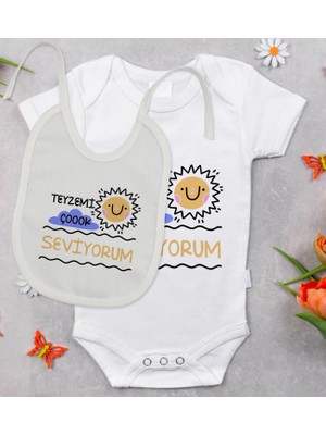 BK Gift Bk Kids Teyzemi Çok Seviyorum Tasarımlı Bebek Body Zıbın ve Mama Önlüğü Hediye Seti - Model 1 12-18 Ay
