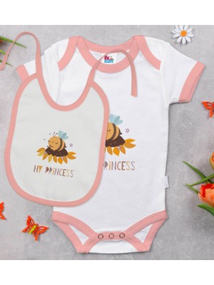 BK Gift Bk Kids My Princess Tasarımlı Pembe Bebek Body Zıbın ve Mama Önlüğü Hediye Seti-1 6 - 9 Ay