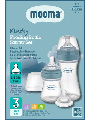 Mooma Kindy Antikolik 150 Ml, 250 ml Pp Biberon Başlangıç Seti, Mavi