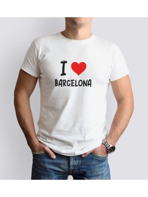 Bk Gift I Love Barcelona Tasarımlı Erkek Yuvarlak Yaka Tişört-1 Small