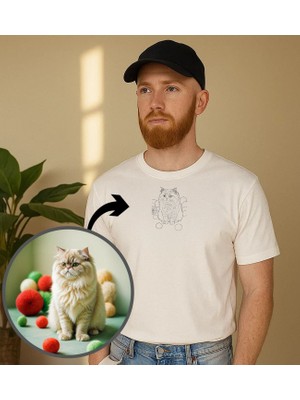 Bk Gift Kişiye Özel Evcil Hayvan Line Art Tasarımlı Erkek Tişört, Sevgiliye Hediye, Arkadaşa Hediye, Trend T-Shirt Small - Beyaz