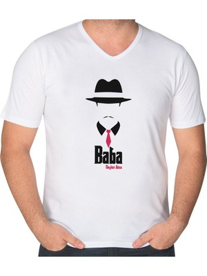 BK Gift Kişiye Özel Isimli Baba Godfather Tasarımlı V Yaka Tişört-11