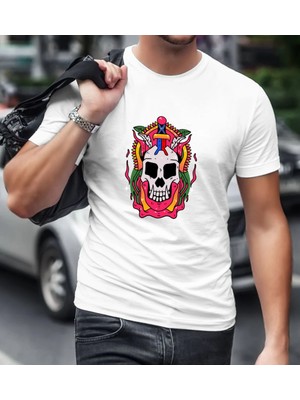 Bk Gift Kurukafa Tasarımlı Beyaz T-Shirt-1
