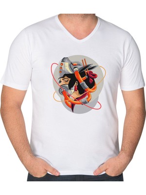 Bk Gift Geisha Tasarımlı V Yaka Tişört-1