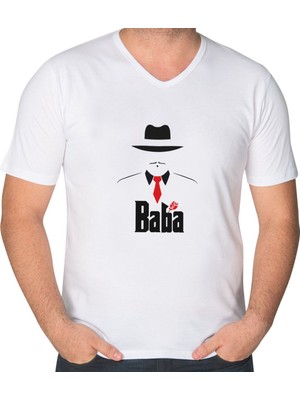 Bk Gift Baba Godfather Tasarımlı V Yaka Tişört-17