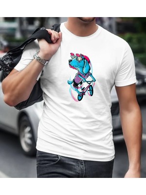 Bk Gift Bisikletçi Köpek Tasarımlı Beyaz T-Shirt-1
