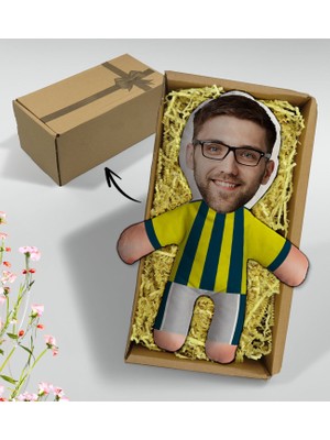 Bk Gift Hediye Kutusunda Kişiye Özel Fotoğraflı Sarı Lacivert Futbolcu Bebek Yastık-1, Arkadaşa Hediye, Sevgiliye Hediye, Doğum Günü Hediyesi