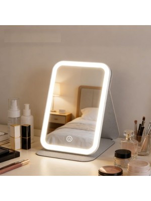 Duffa LED Işıklı Katlanabilir Makyaj Aynası - 3 Renk Işık Modlu, Dokunmatik ve Ayarlanabilir Parlaklık (Kısılabilir) - Kılıflı Taşınabilir Seyahat Boy - Masaüstü Kozmetik Aynası
