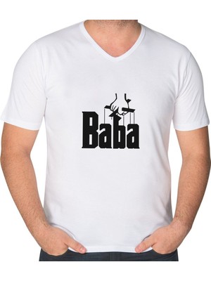 Bk Gift Baba Godfather Tasarımlı V Yaka Tişört-5