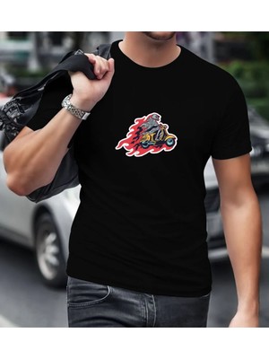 Bk Gift Motorcu Iskelet Tasarımlı Siyah T-Shirt-1