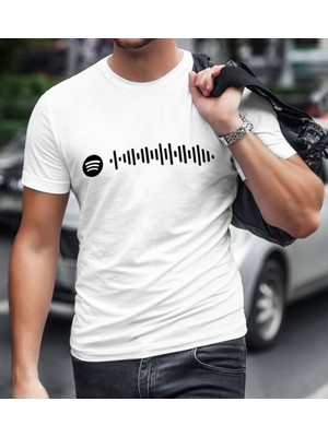 BK Gift Kişiye Özel Spotify Barkodlu Erkek Beyaz Tişört-1