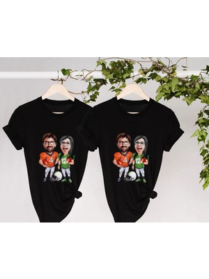 Bk Gift Kişiye Özel Sevgililer Karikatürlü Ikili Siyah T-Shirt Seti, Sevgililer Hediye, Çift Hediyesi, Yıl Dönümü Hediyesi, Kişiye Özel Tişört-2