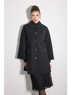 Gusto Jakar Puan Desenli Bebe Yaka Kaftan - Siyah