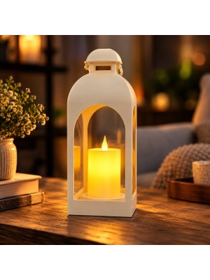 CoverZone Pilli Kandil LED Mumlu Dekoratif Fener, Alevsiz Masa Lambası Gerçekçi Titrek Işık Efekti, Dumansız Kullanım, Değiştirilebilir Batarya Taşınabilir Tasarım | 3319