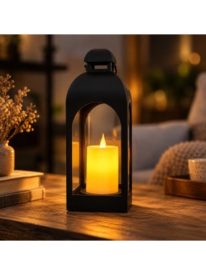 CoverZone Pilli Kandil LED Mumlu Dekoratif Fener, Alevsiz Masa Lambası Gerçekçi Titrek Işık Efekti, Dumansız Kullanım, Değiştirilebilir Batarya Taşınabilir Tasarım | 3319