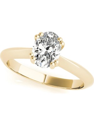 Lial Diamond Oval Kesim Tektaş Yüzük, 1 Karat Merkez Taşlı Laboratuvar Pırlanta Yüzük, 14 Ayar Sarı Altın, BV82854