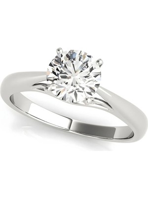 Lial Diamond Yuvarlak Kesim Tektaş Yüzük, 1 Karat Merkez Taşlı Laboratuvar Pırlanta Yüzük, 14 Ayar Beyaz Altın, BV50396