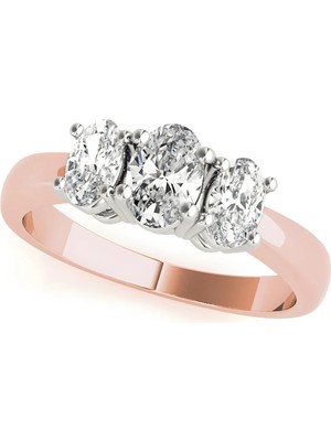 Lial Diamond Oval Kesim Üçtaş Yüzük, 1 Karat Merkez Taşlı Laboratuvar Pırlanta Yüzük, 14 Ayar Rose Altın, BV81979