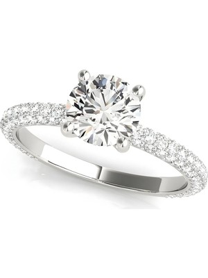 Lial Diamond Yuvarlak Kesim Tektaş Yan Taşlı Yüzük, 1 Karat Merkez Taşlı Laboratuvar Pırlanta Yüzük, 14 Ayar Beyaz Altın, BV51091