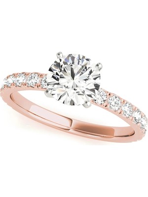 Lial Diamond Yuvarlak Kesim Tektaş Yan Taşlı Yüzük, 1 Karat Merkez Taşlı Laboratuvar Pırlanta Yüzük, 14 Ayar Rose Altın, BV84842