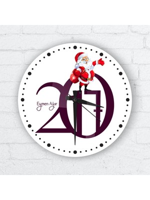 BK Gift Kişiye Özel Cam Duvar Saati (Yılbaşı Temalı-9)