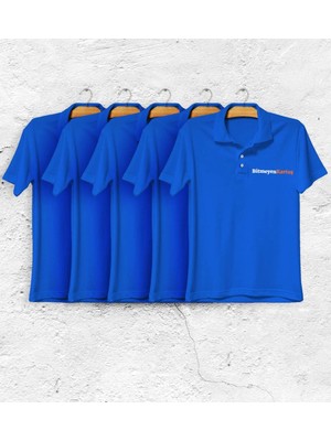 BK Gift Firmalara Özel Logo Baskılı 1. Kalite Saks Mavi Polo Yaka Tişört (5 Adet)