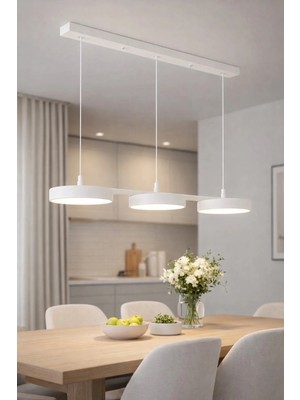 Modavize Mayda Modern Salon Yatak Odası Yemek Masası Mutfak Beyaz Işık Ledli Beyaz Renk 3 Lü LED Avize