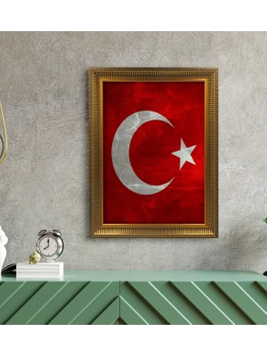 BK Gift Türk Bayrağı Altın Yaldız Çerçeveli A3 Tablo