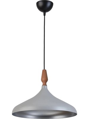 Modavize Nil Modern Tasarım Ahşap Detaylı Metal Cafe - Mutfak  Gri Renk Tekli Avize (35 Cm)