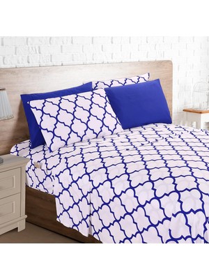 Str Store 6 Parça Fas Kafesi Baskılı Çarşaf Seti, Süper Rahat, Solmaya Dayanıklı, 1500 Iplik Sayısı, Akıllı Cepli Derin Cepli Lastikli Çarşaf, Fas Çit Çarşaf Seti, Kral, Kobalt Mavisi