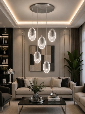 Modavize Viola Modern Tasarım 5'li Krom Uzaktan Kumandalı 3 Renk (Sarı Günışığı ve Beyaz) - Ledli Banyo - Mutfak - Salon Ledli Sarkıt