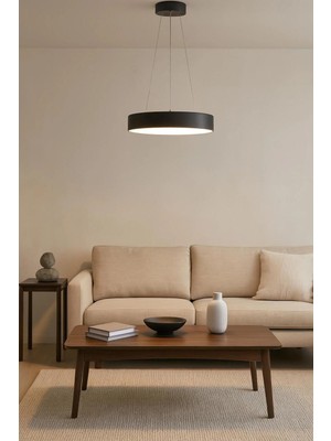 Modavize Dakota Modern Panel Ledli Salon Oturma Odası Yatak Odası Mutfak Siyah Renk LED Avize (Beyaz Işık)