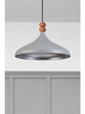 Modavize Nil Modern Tasarım Ahşap Detaylı Metal Cafe - Mutfak  Gri Renk Tekli Avize (35 Cm)