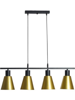 Modavize Pera Modern Salon - Mutfak - Cafe Metal Sıvama 4 Lü Siyah Kasa Gold Renk Sarkıt Avize