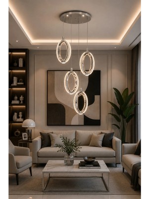 Modavize Diamond Modern Tasarım 4'lü Krom Uzaktan Kumandalı 3 Renk (Sarı Günışığı ve Beyaz) - Ledli Banyo - Mutfak - Salon Ledli Sarkıt