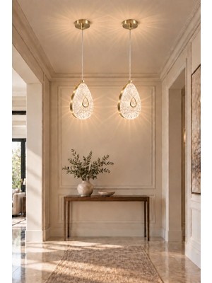 Modavize Sally Modern Tasarım Gold 3 Renk (Sarı Günışığı ve Beyaz) - Ledli Banyo - Mutfak - Salon Ledli Sarkıt Avize (2 Adet)