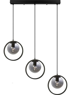Modavize Nina Modern Salon - Mutfak - Yatak Odası Yemek Masası Üstü Metal Halkalı Sıralı 3 Lü Avize