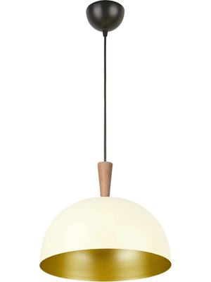 Modavize Neo Modern Tasarım Ahşap Detaylı Metal Cafe - Mutfak Krem Renk Tekli Avize (28 Cm)