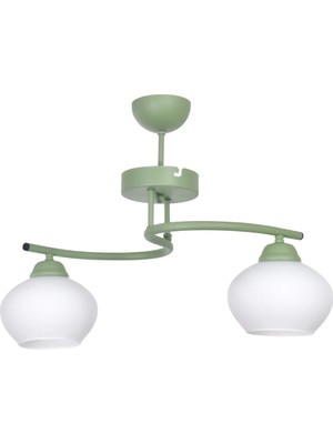 Modavize Fuji Modern Tasarım Antre Hol Mutfak Salon Çocuk Odası  Yeşil Renk Beyaz Camlı 2 Li Avize