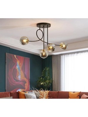 Modavize Jade 4 Lü Özel Tasarım Salon - Mutfak - Yatak Odası Modern Füme Glop Camlı Siyah Avize