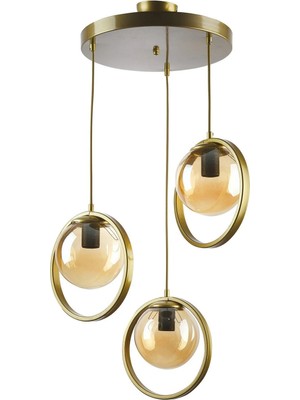 Modavize Nina Modern Salon - Mutfak - Yatak Odası Metal Halkalı Kapalı Camlı Üçlü Avize