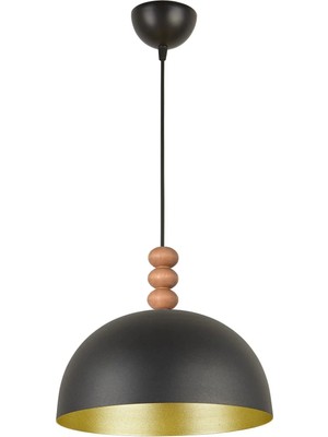 Modavize Neo Modern Tasarım Ahşap Detaylı Metal Cafe - Mutfak Siyah Renk Tekli Avize (28 Cm)