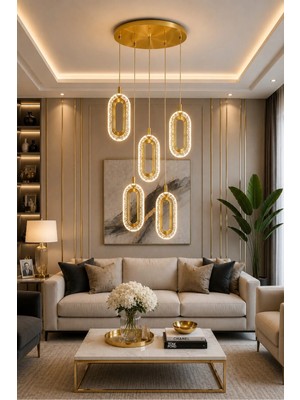 Modavize Eleni Modern Tasarım 5'li Gold Uzaktan Kumandalı 3 Renk (Sarı Günışığı ve Beyaz) - Ledli Banyo - Mutfak - Salon Ledli Sarkıt
