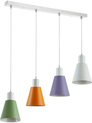 Modavize Trend Modern Yeşil - Turuncu - Lila - Beyaz Renk Salon-Mutfak-Yatak Odası-Cafe Sıralı 4 Lü Avize