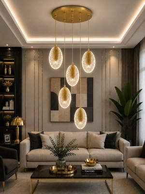 Modavize Viola Modern Tasarım 5'li Gold Uzaktan Kumandalı 3 Renk (Sarı Günışığı ve Beyaz) - Ledli Banyo - Mutfak - Salon Ledli Sarkıt