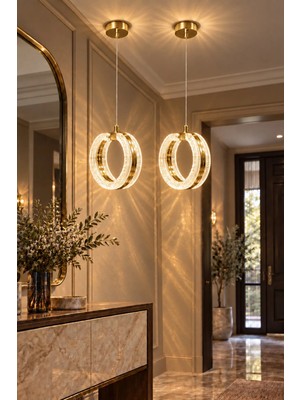 Modavize Queen Modern Tasarım Gold 3 Renk (Sarı Günışığı ve Beyaz) - Ledli Banyo - Mutfak - Salon Ledli Sarkıt Avize (2 Adet)