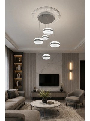Modavize Yonca Modern Tasarım 5'li Krom Uzaktan Kumandalı 3 Renk (Sarı Günışığı ve Beyaz) - Ledli Banyo - Mutfak - Salon Ledli Sarkıt