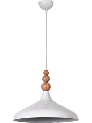 Modavize Nil Modern Tasarım Ahşap Detaylı Metal Cafe - Mutfak  Beyaz Renk Tekli Avize (35 Cm)