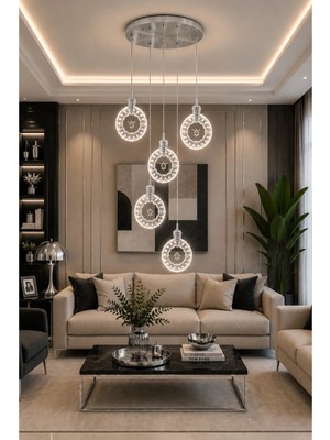 Modavize Geyik Modern Tasarım 5'li Krom Uzaktan Kumandalı 3 Renk (Sarı Günışığı ve Beyaz) - Ledli Banyo - Mutfak - Salon Ledli Sarkıt